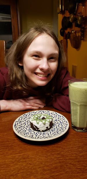 Evangeline's chocolate donut cakes. So delicious! Yum! This was taken on St Patrick's Day weekend, I had ordered a box for delivery. You can see from the smile, they were a hit! at Evangelina's Vegan Desserts  in Wilmington